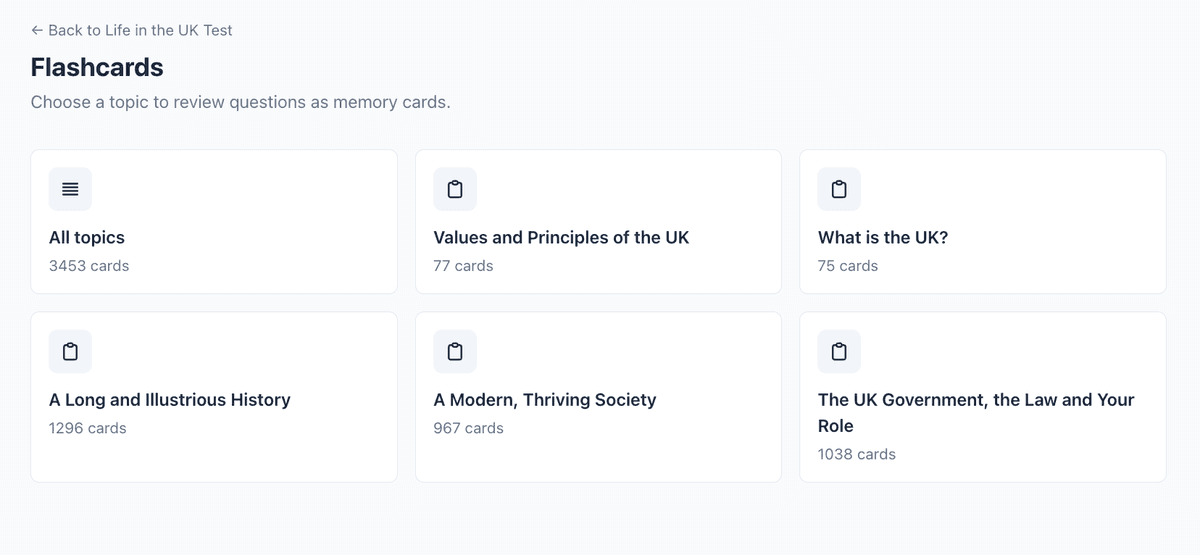 Flashcard chapters for Life in the UK Test review