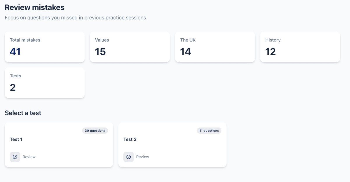 Mistake review dashboard